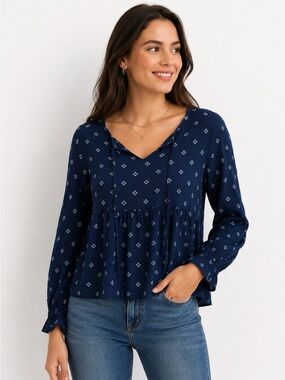 Aeropostale Feminine Milkmaid Cottagecore Girly Navy Longsleeve Blouse Women’s M